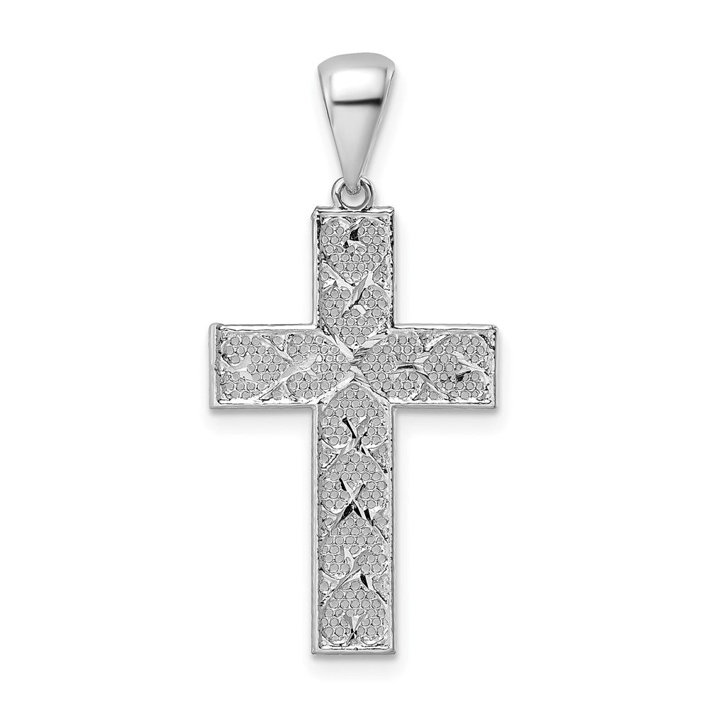 Sterling Silver Rhodium-plated Polished & Diamond-Cut Cross Pendant