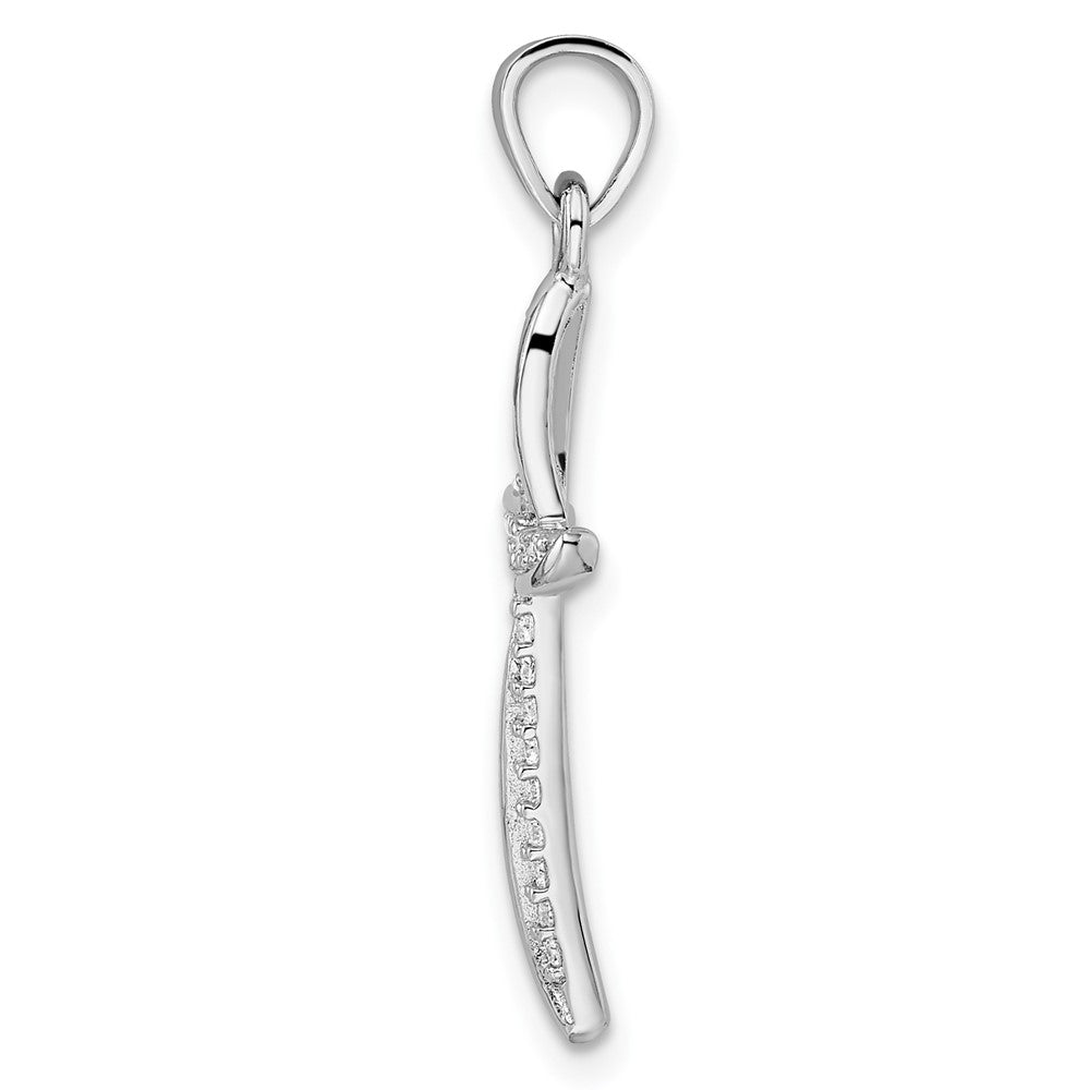 Sterling Silver Rhodium-plated Small CZ Wavy Cross Pendant - Product Photo