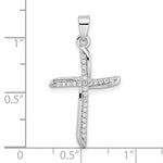 Sterling Silver Rhodium-plated Small CZ Wavy Cross Pendant - Product Photo