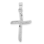 Sterling Silver Rhodium-plated Small CZ Wavy Cross Pendant - Product Photo
