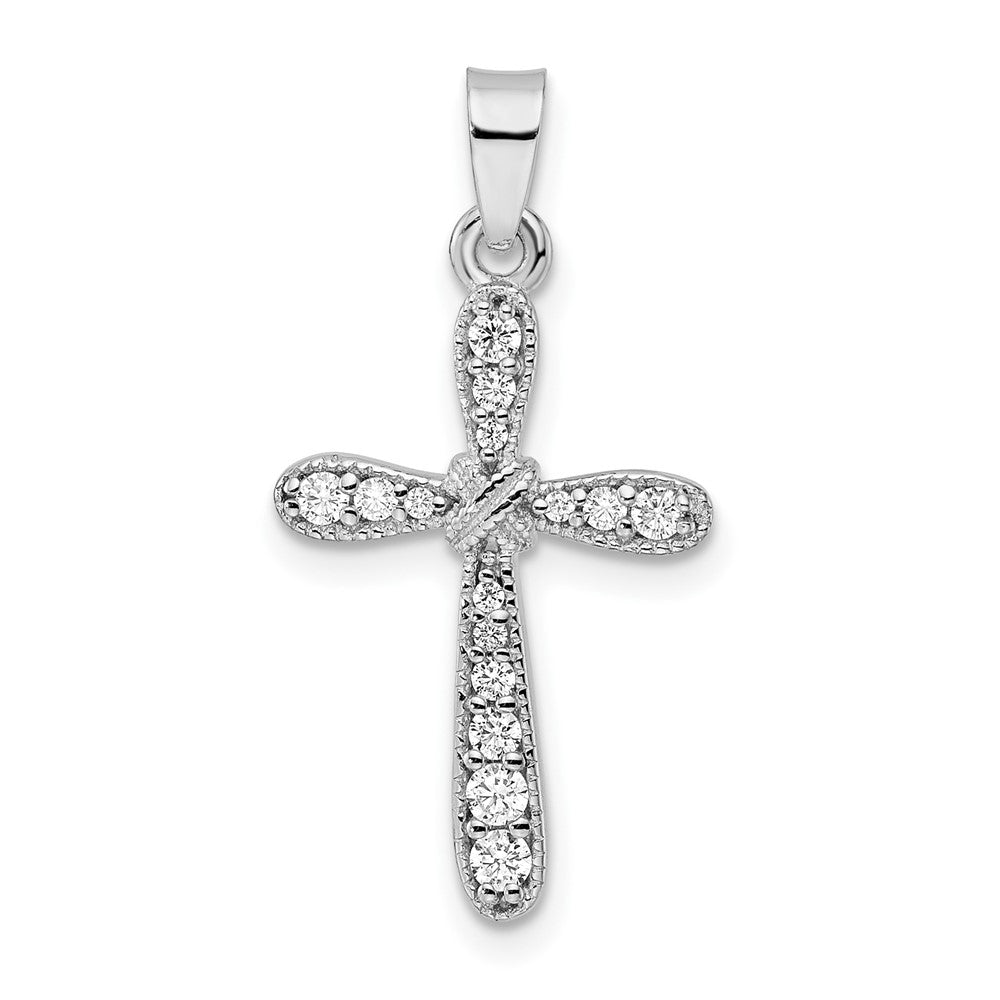 Sterling Silver Rhodium-plated with CZ X-Center Cross Pendant