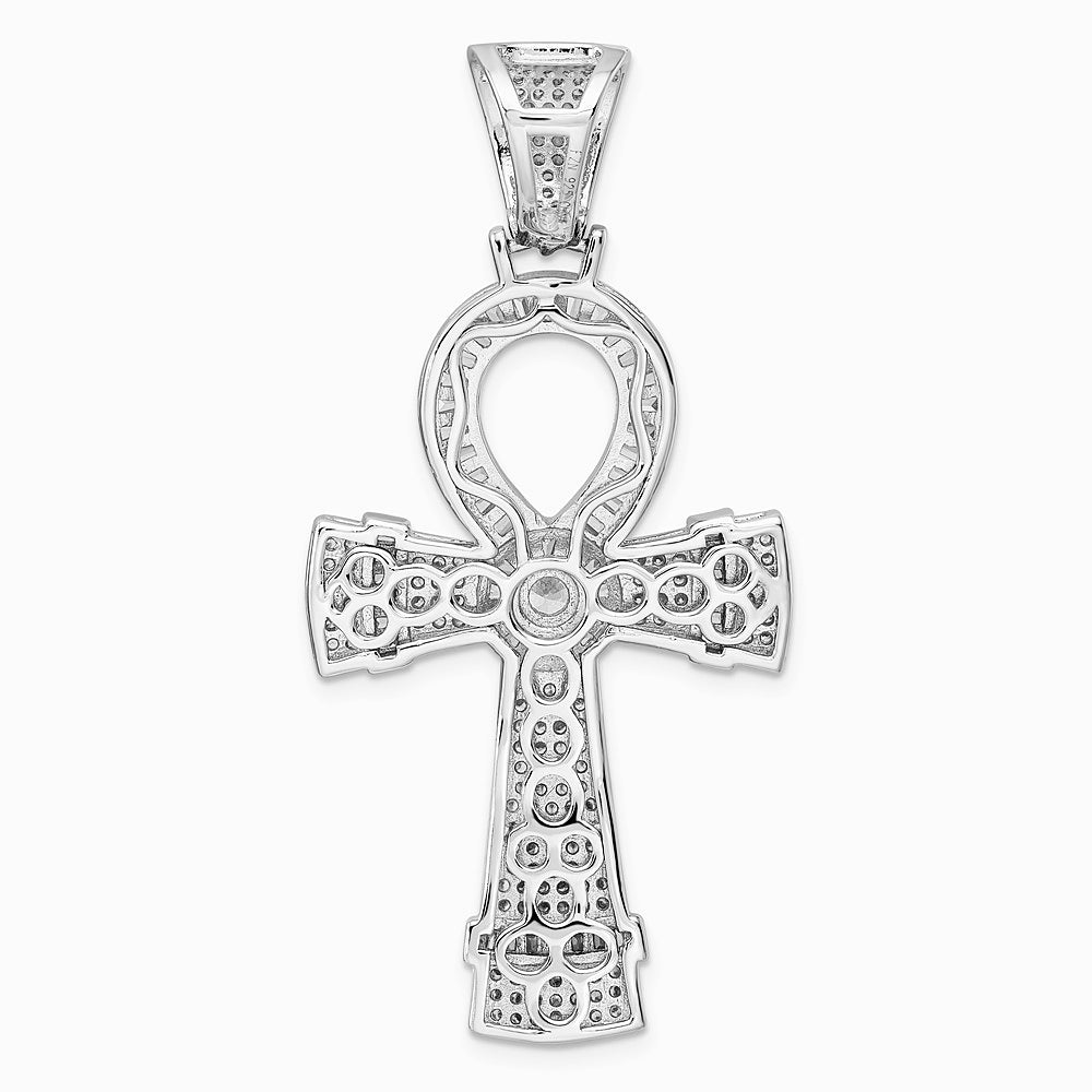 Sterling Silver Rhodium-plated Polished CZ Ankh Cross Pendant - Product Photo