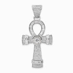 Sterling Silver Rhodium-plated Polished CZ Ankh Cross Pendant - Product Photo