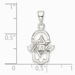 Sterling Silver Polished Chai in Star of David Hamsa Pendant - Product Photo