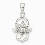 Sterling Silver Polished Chai in Star of David Hamsa Pendant - Product Photo