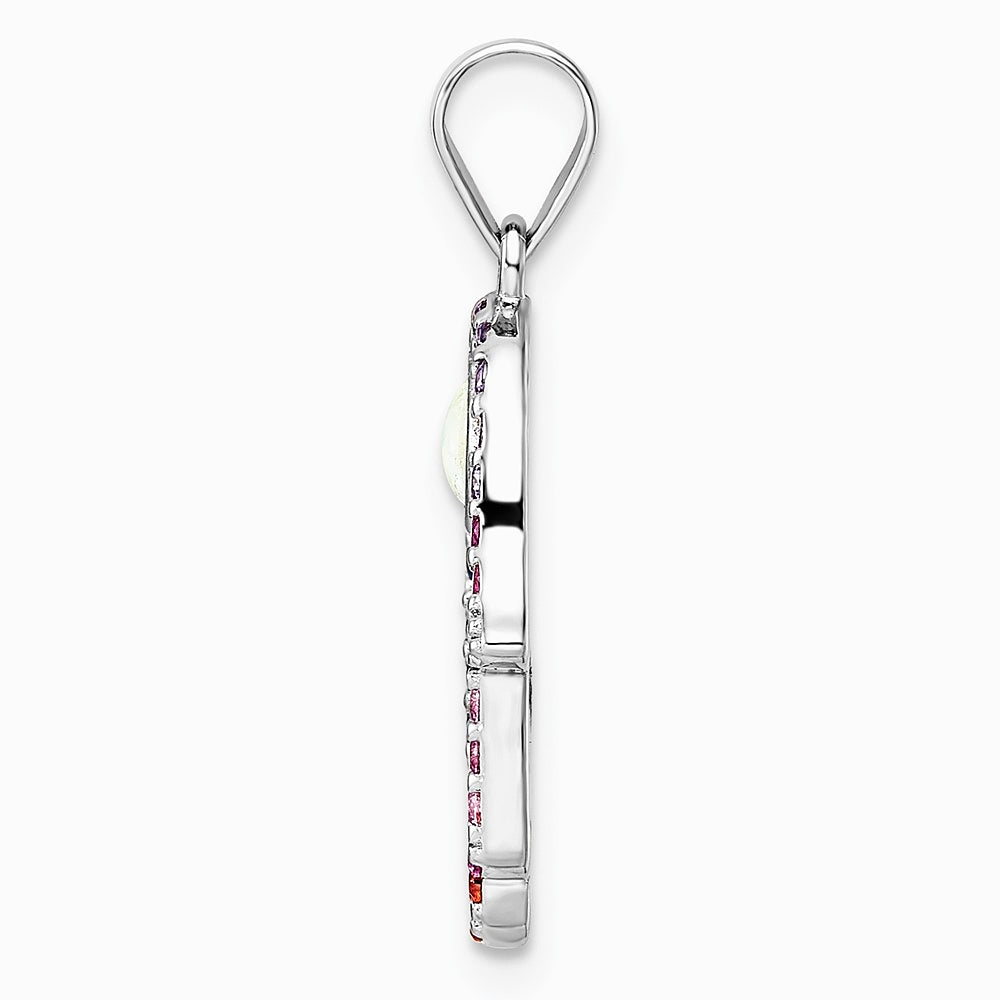 Sterling Silver Rhodium-plated Multicolor CZ & Synthetic Opal Hamsa Pendant - Product Photo