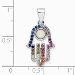 Sterling Silver Rhodium-plated Multicolor CZ & Synthetic Opal Hamsa Pendant - Product Photo