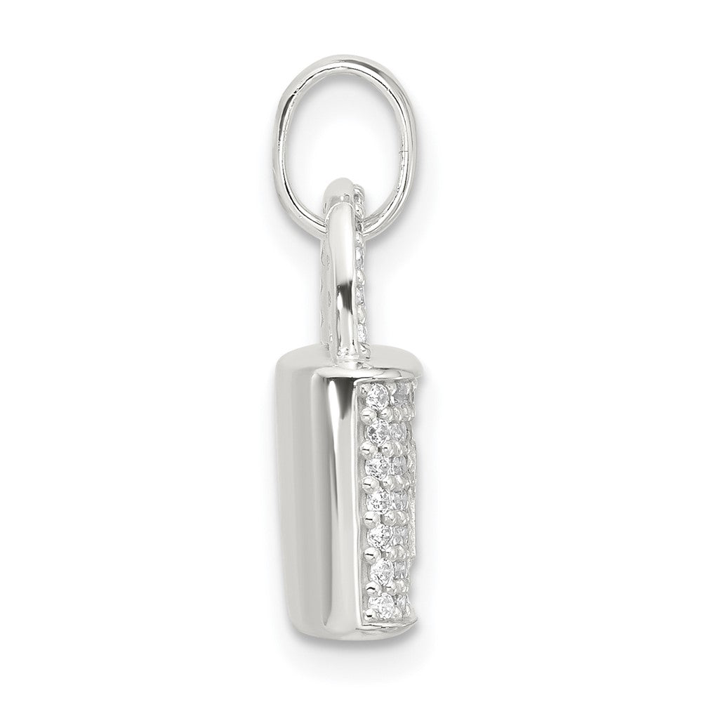 Sterling Silver E-coated CZ Lock Pendant - Product Photo