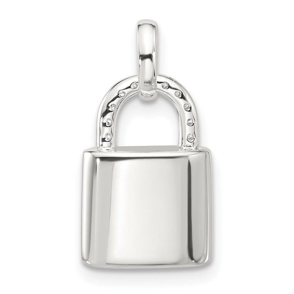 Sterling Silver E-coated CZ Lock Pendant - Product Photo