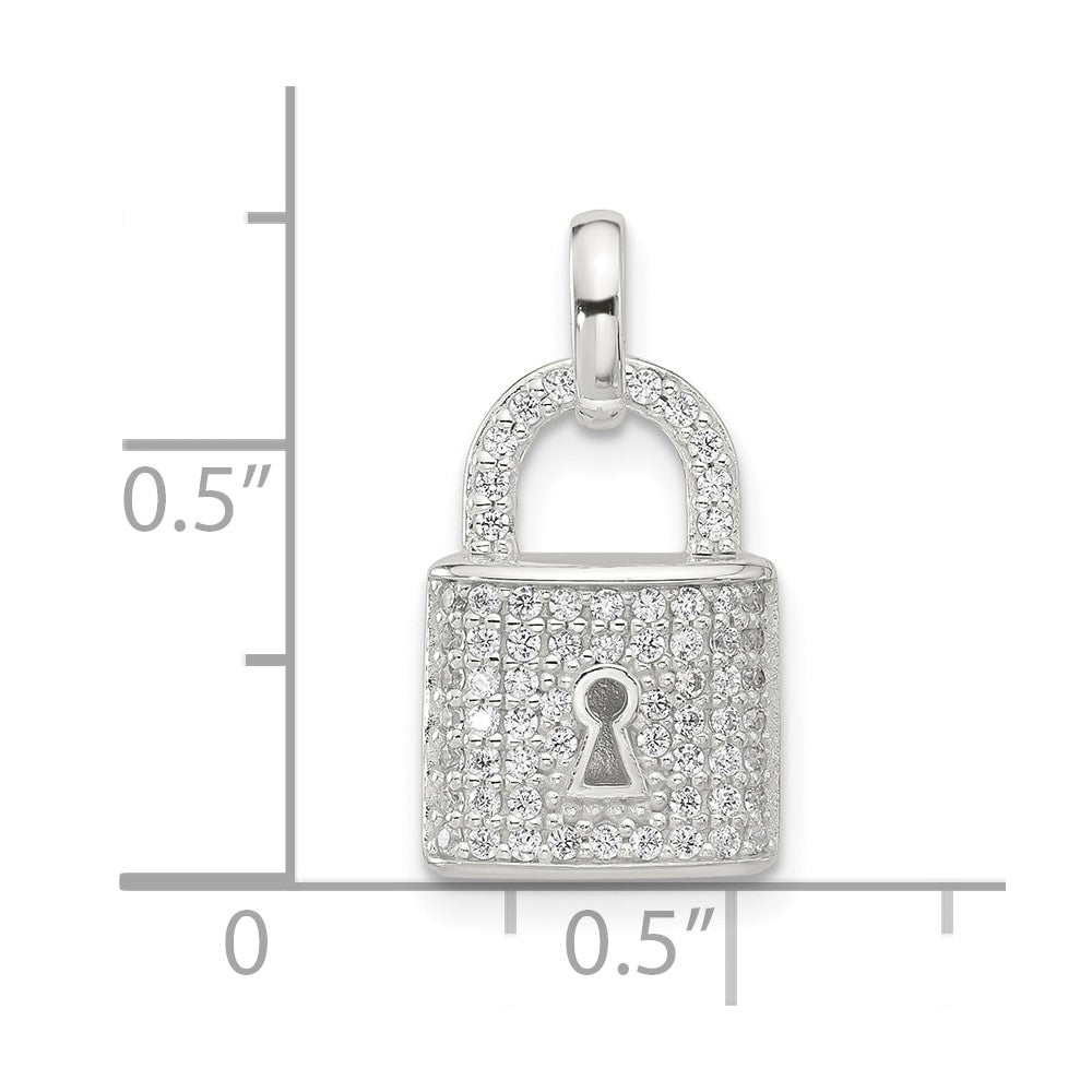 Sterling Silver E-coated CZ Lock Pendant - Product Photo