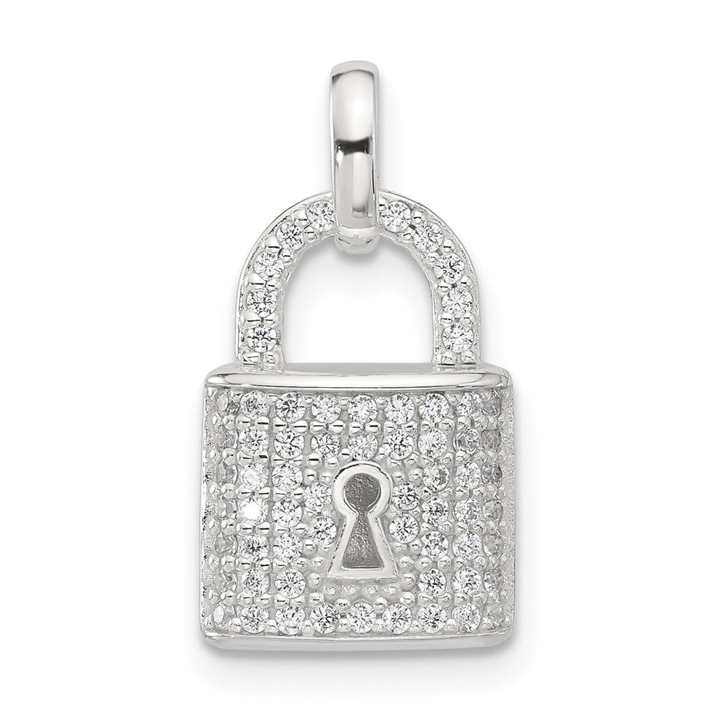Sterling Silver E-coated CZ Lock Pendant - Product Photo