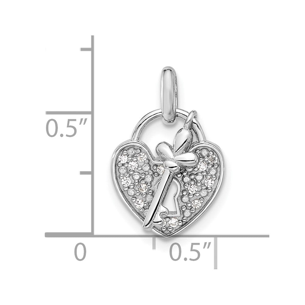 Sterling Silver Rhodium-plated CZ Key and Heart Pendant - Product Photo