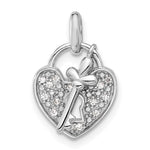 Sterling Silver Rhodium-plated CZ Key and Heart Pendant - Product Photo