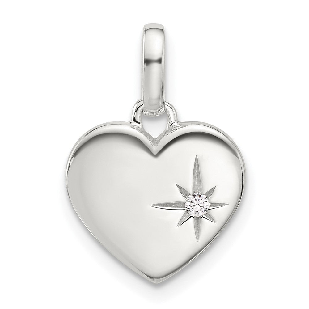 Sterling Silver E-coated CZ Heart Pendant - Product Photo