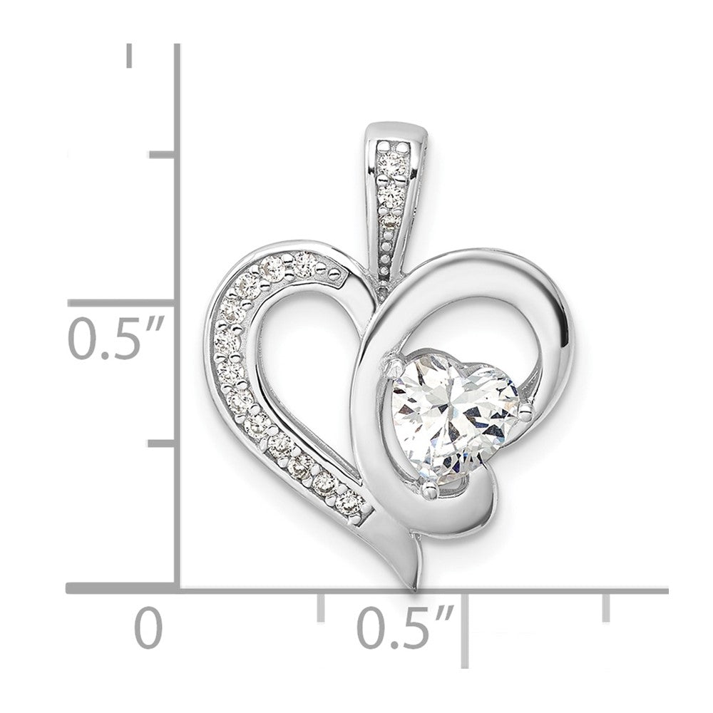 Sterling Silver Rhodium-plated CZ Heart Pendant - Product Photo