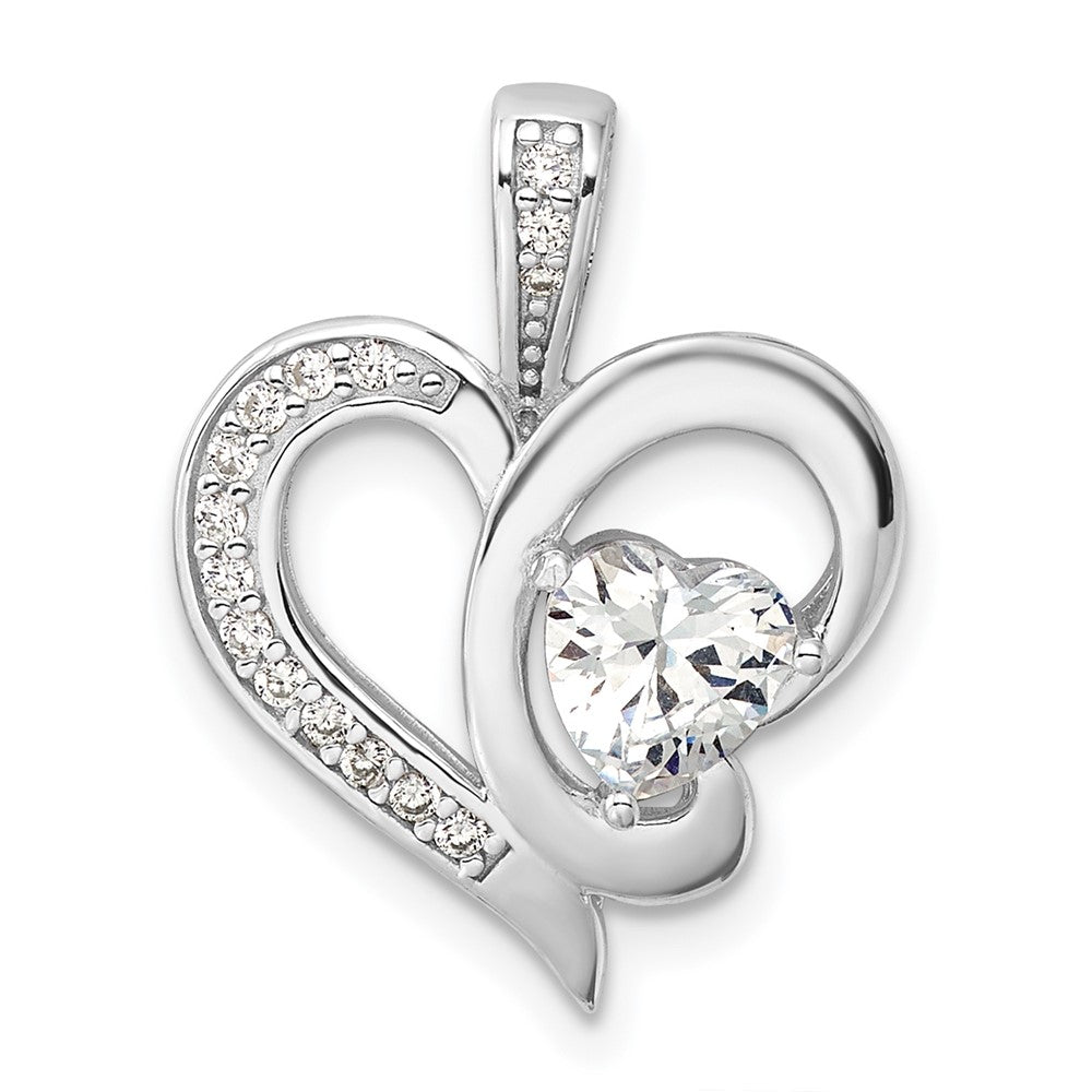 Sterling Silver Rhodium-plated CZ Heart Pendant - Product Photo