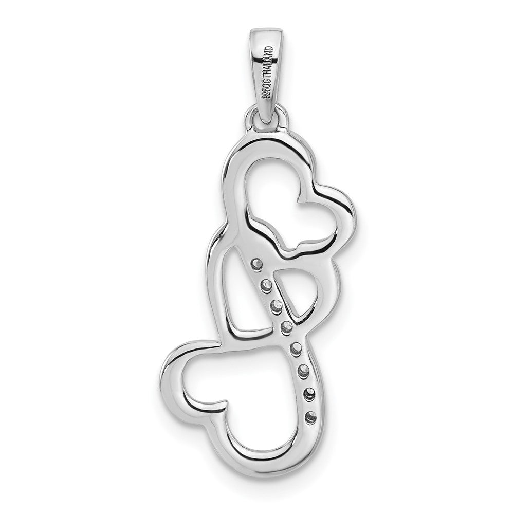 Sterling Silver Rhodium-plated Polished CZ Open Triple Heart Pendant - Product Photo