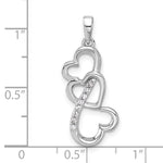 Sterling Silver Rhodium-plated Polished CZ Open Triple Heart Pendant - Product Photo