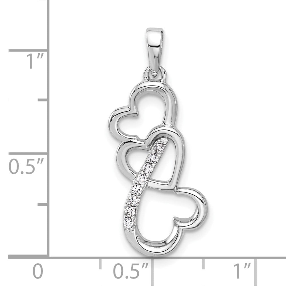 Sterling Silver Rhodium-plated Polished CZ Open Triple Heart Pendant - Product Photo