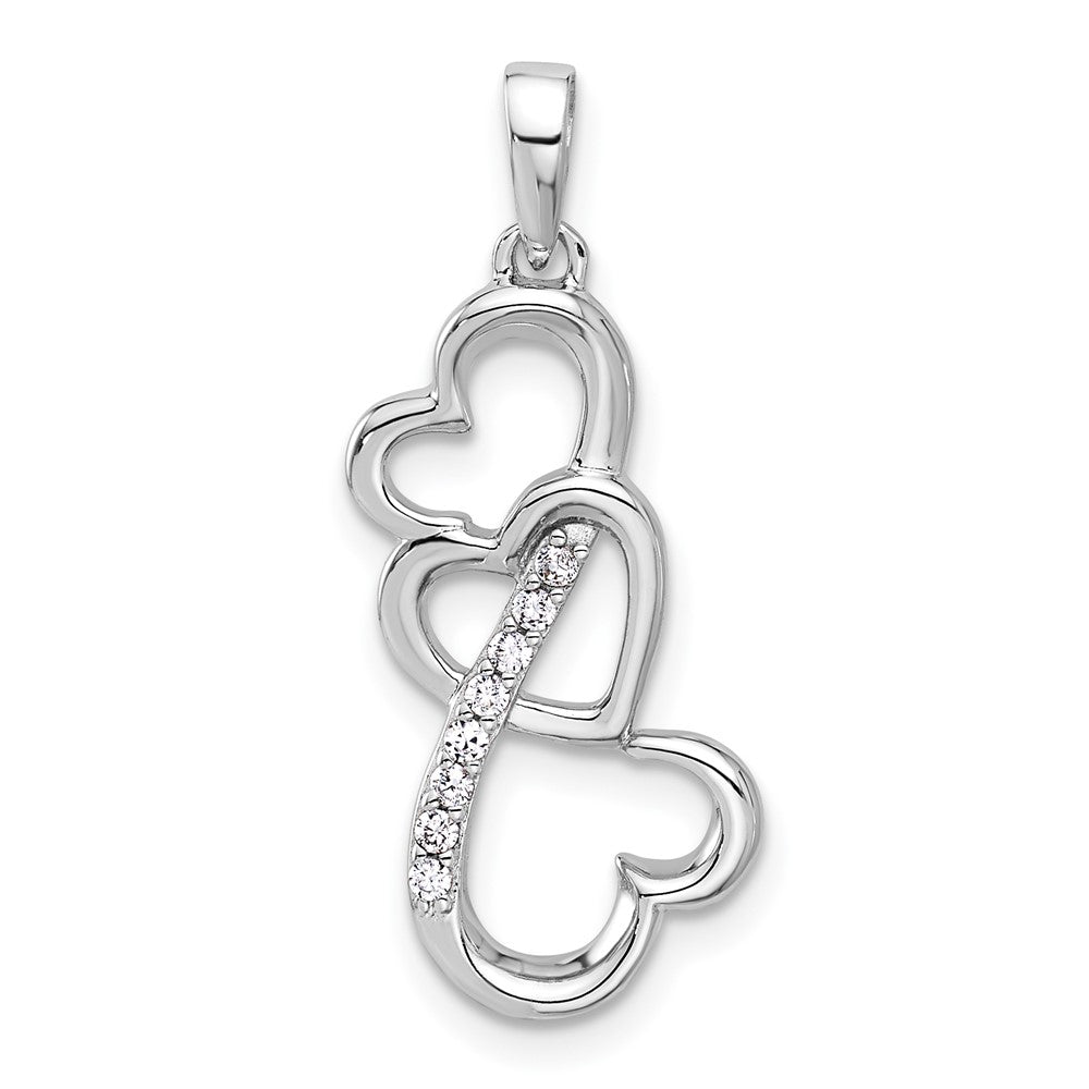 Sterling Silver Rhodium-plated Polished CZ Open Triple Heart Pendant - Product Photo