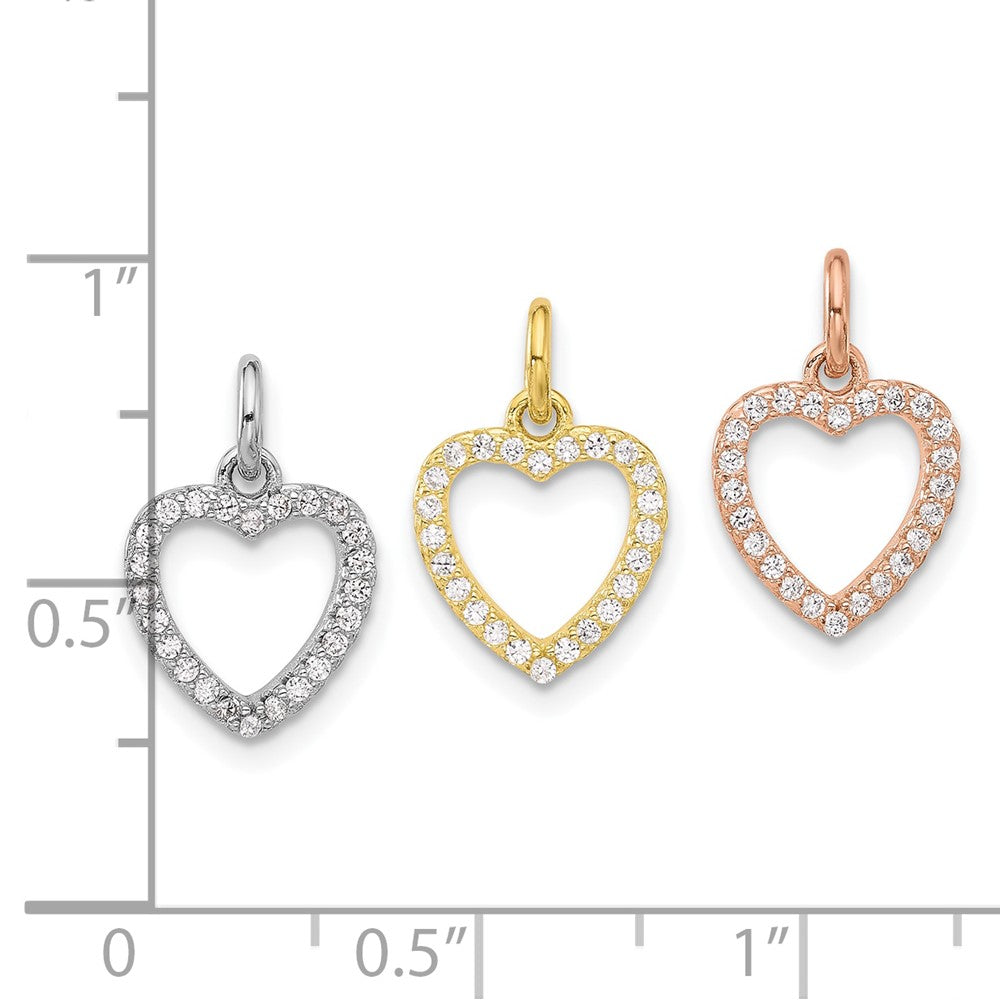 Sterling Silver Rhodium-plated Gold and Rose-tone CZ 3 Hearts Pendant - Product Photo