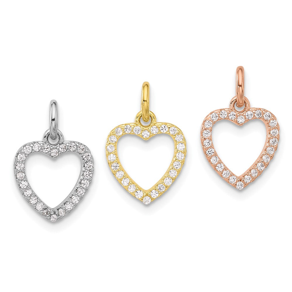 Sterling Silver Rhodium-plated Gold and Rose-tone CZ 3 Hearts Pendant - Product Photo