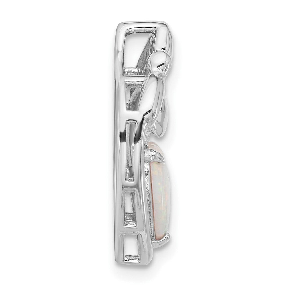 Sterling Silver Rhodium-plated Created Opal Mother/Child Heart Slide - Product Photo