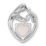 Sterling Silver Rhodium-plated Created Opal Mother/Child Heart Slide - Product Photo