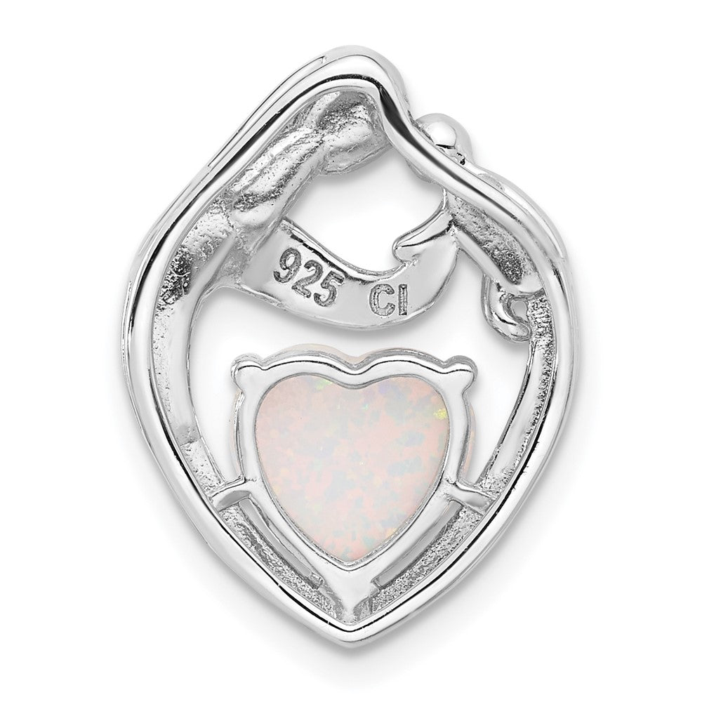 Sterling Silver Rhodium-plated Created Opal Mother/Child Heart Slide - Product Photo
