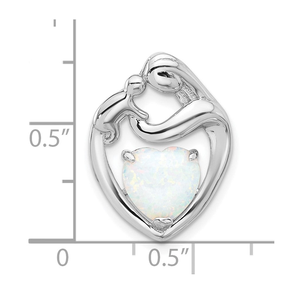 Sterling Silver Rhodium-plated Created Opal Mother/Child Heart Slide - Product Photo
