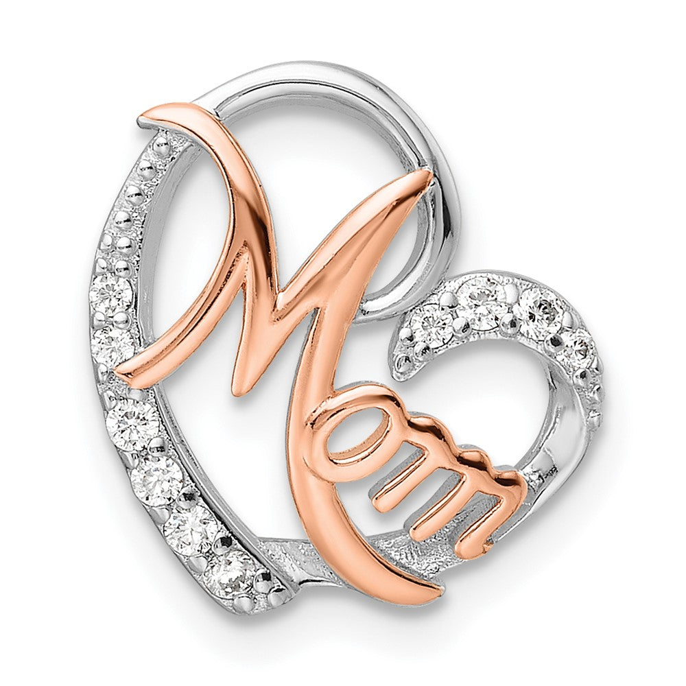 Sterling Silver Rose Gold-plated/Rhodium-plated CZ Mom Heart Chain Slide - Product Photo