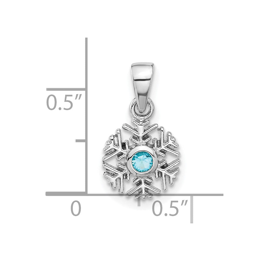 Sterling Silver Rhodium-plated Aqua CZ Snowflake Pendant - Product Photo