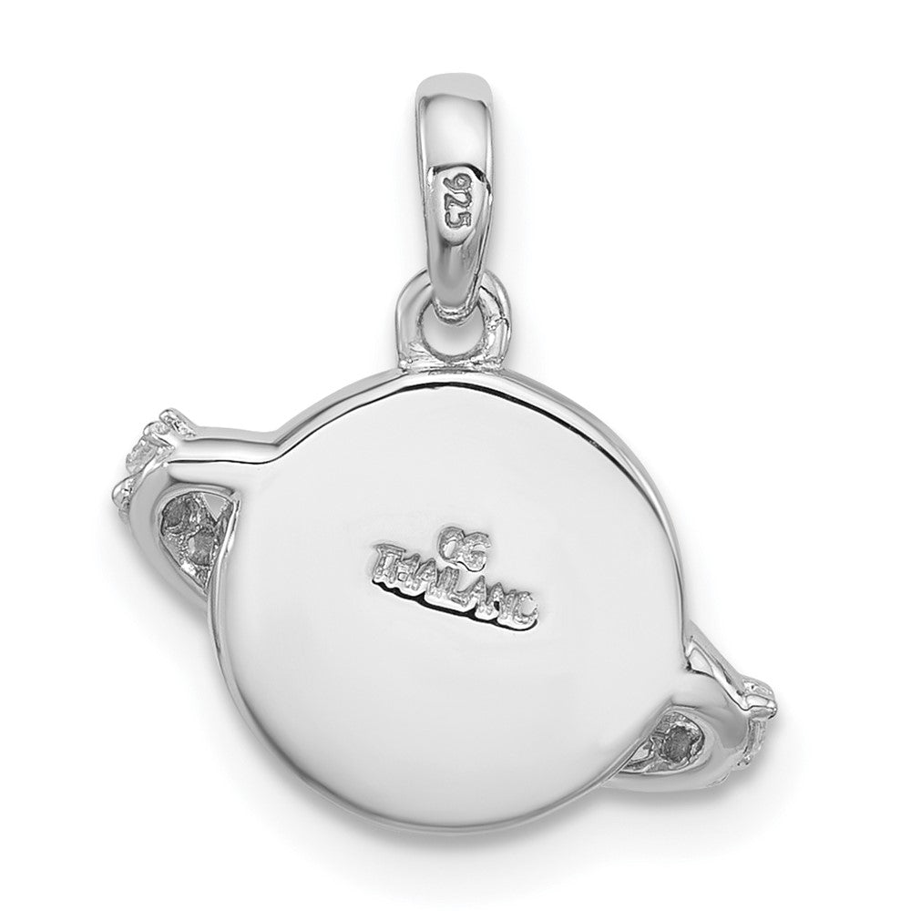 Sterling Silver Rh-plated Polished Round Blue Enamel CZ Planet Pendant - Product Photo