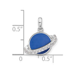 Sterling Silver Rh-plated Polished Round Blue Enamel CZ Planet Pendant - Product Photo