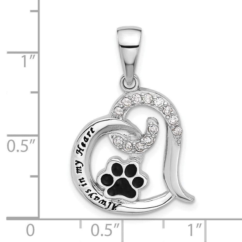 Sterling Silver Rh-plated Enamel CZ  Paw ALWAYS IN MY HEART Pendant - Product Photo