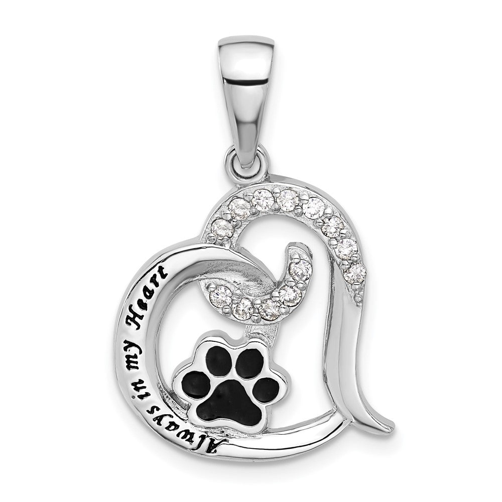Sterling Silver Rh-plated Enamel CZ  Paw ALWAYS IN MY HEART Pendant - Product Photo