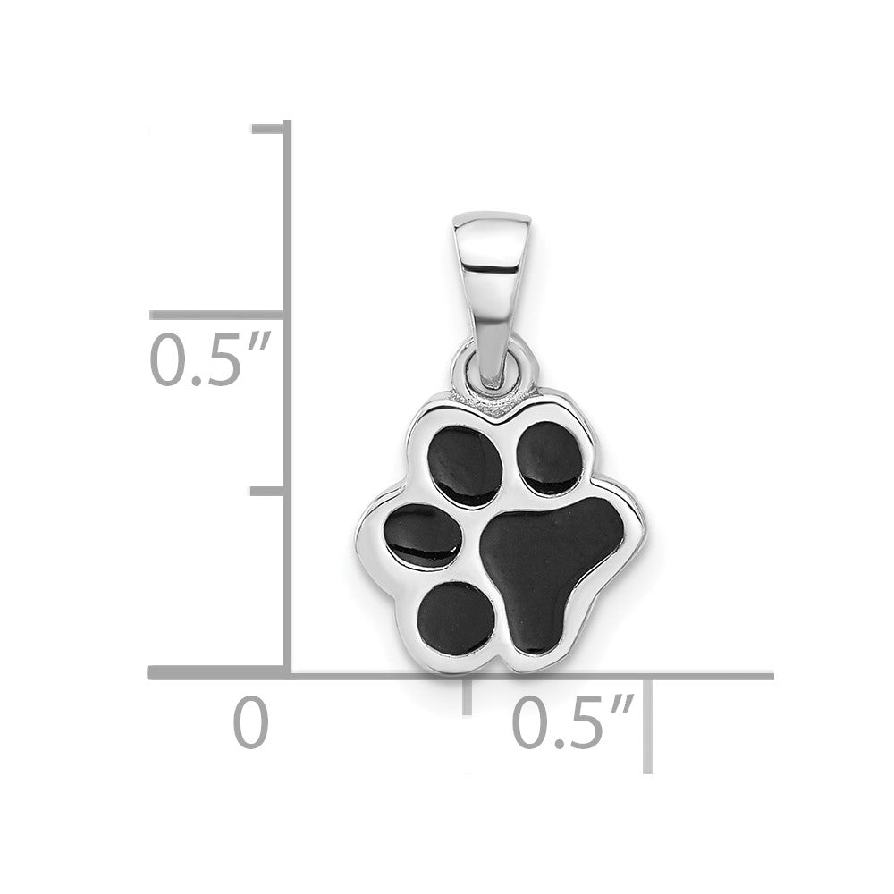 Sterling Silver Rhodium-plated Enameled Dog Paw Pendant - Product Photo