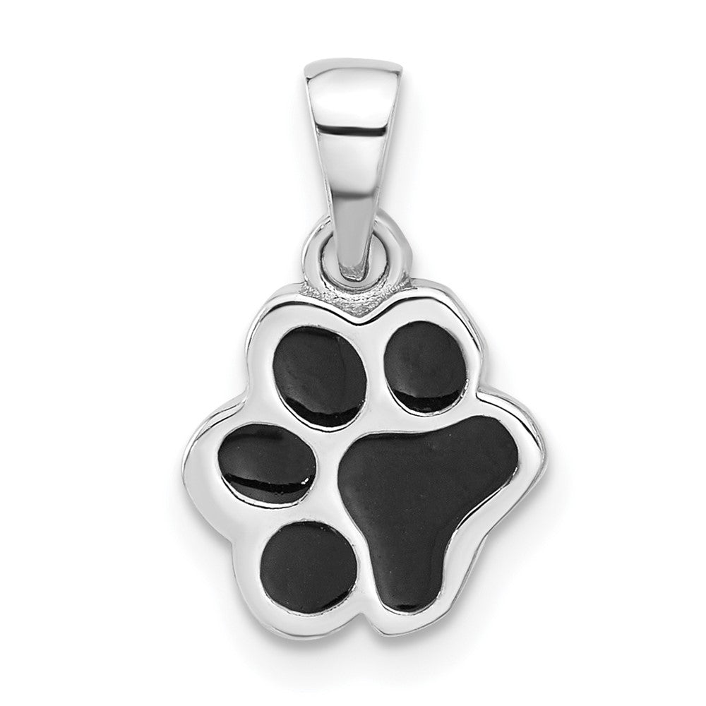 Sterling Silver Rhodium-plated Enameled Dog Paw Pendant - Product Photo