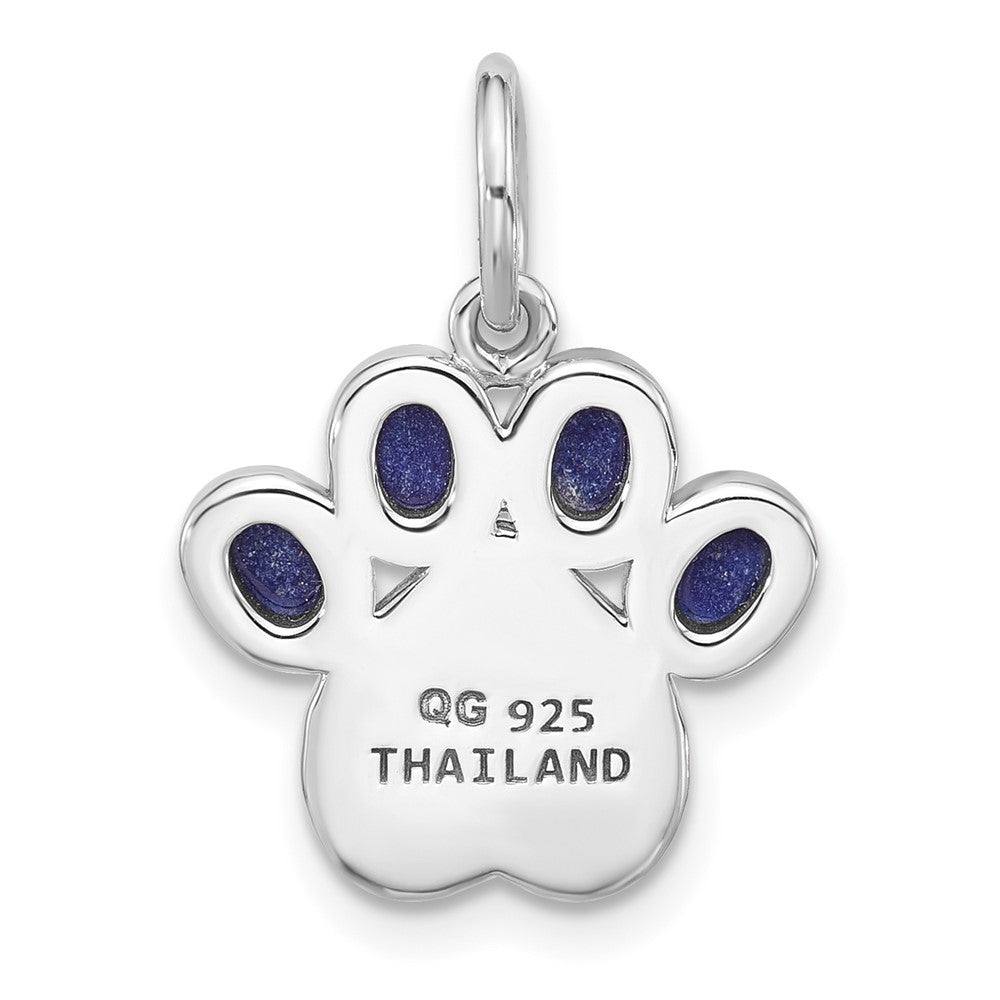 Sterling Silver Rhodium-plated Lapis Lazuli Enamel Paw Print Pendant - Product Photo