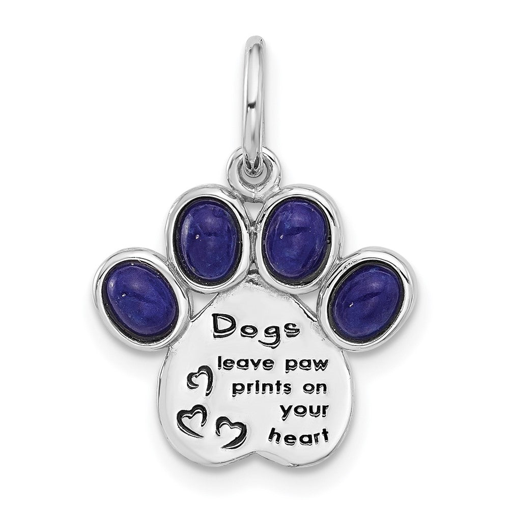 Sterling Silver Rhodium-plated Lapis Lazuli Enamel Paw Print Pendant - Product Photo