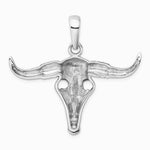 Sterling Silver Rhodium-plated Antiqued Bull Skull Pendant - Product Photo