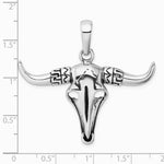 Sterling Silver Rhodium-plated Antiqued Bull Skull Pendant - Product Photo