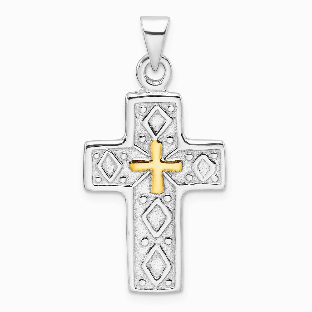 Sterling Silver Rhodium-plated and Gold-tone Reversible Cross Pendant