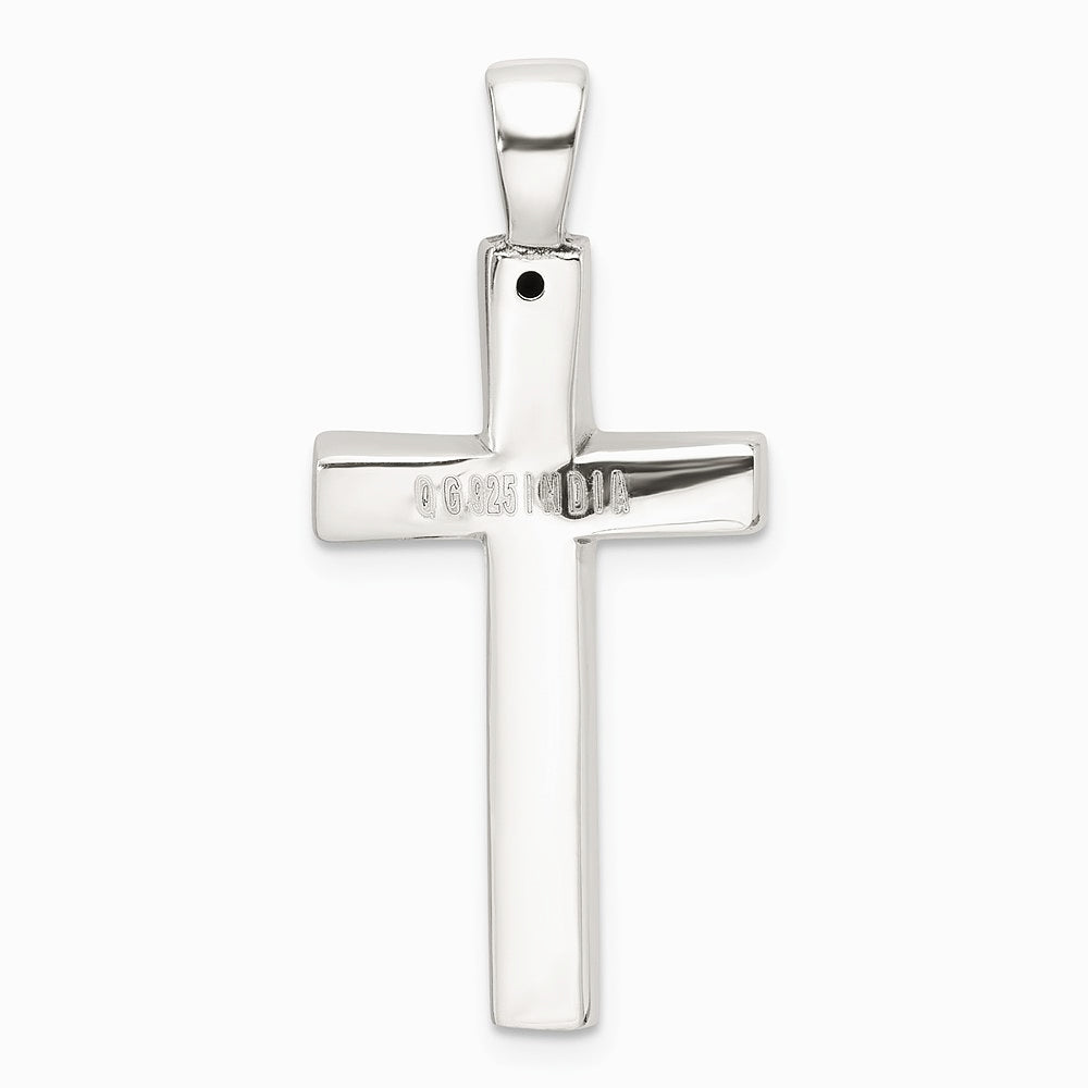 Sterling Silver Polished and Antiqued Greek Key Latin Cross Pendant - Product Photo