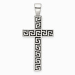 Sterling Silver Polished and Antiqued Greek Key Latin Cross Pendant - Product Photo
