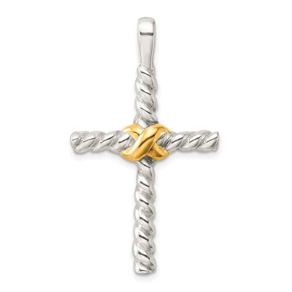 Sterling Silver and Gold-tone Polished Cross Pendant - Product Photo
