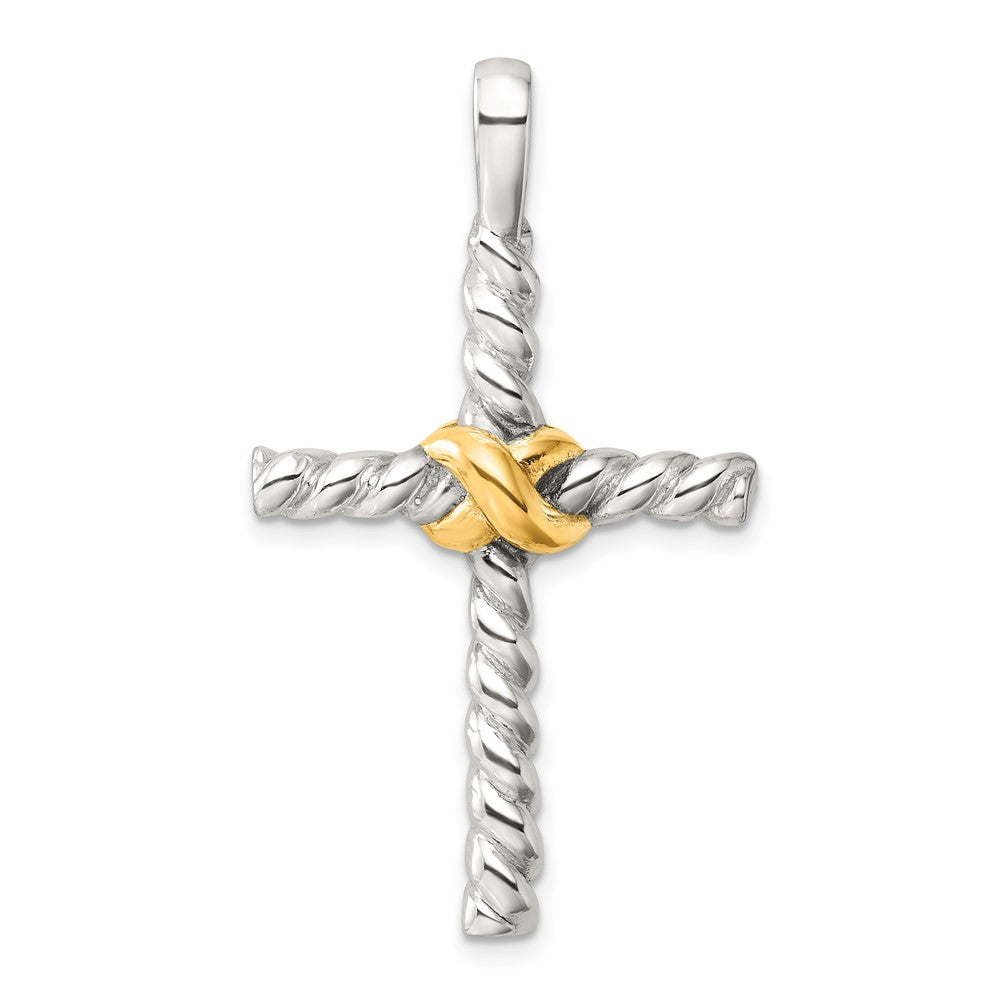 Sterling Silver and Gold-tone Polished Cross Pendant - Product Photo
