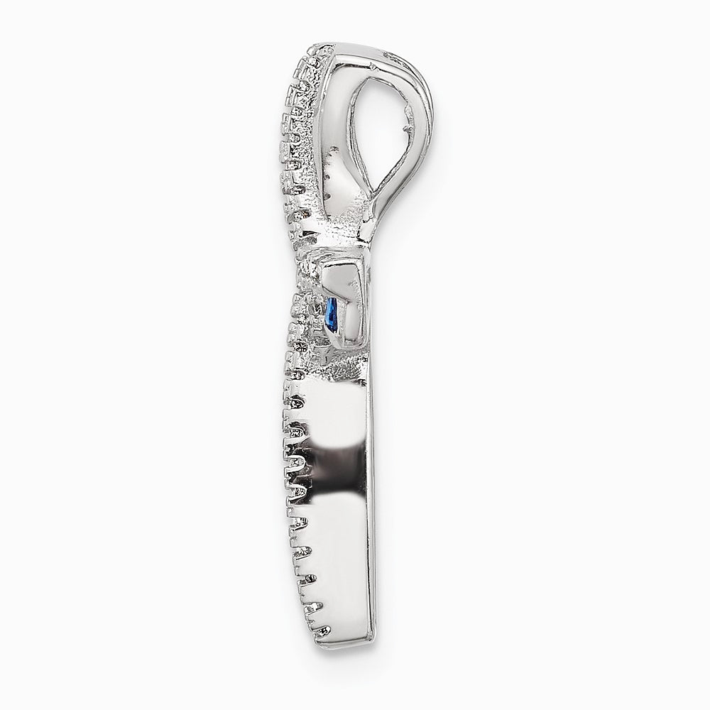 Sterling Silver Flash Platinum-plated Synthetic Blue Spinel and CZ Cross Charm - Product Photo