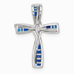 Sterling Silver Flash Platinum-plated Synthetic Blue Spinel and CZ Cross Charm - Product Photo