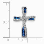 Sterling Silver Flash Platinum-plated Synthetic Blue Spinel and CZ Cross Charm - Product Photo
